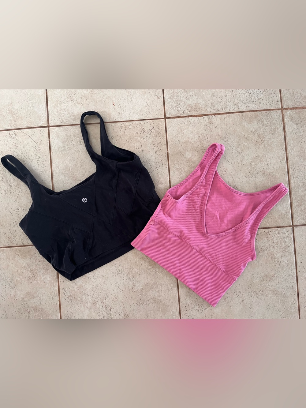 lululemon athletica Black & Pink Ribbed and Seamless Camisole Tops